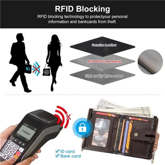 Mens Wallets with Chain Genuine Leather Coffee - Picture 4 of 5